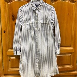 Lands' End Blue and White Striped Shirt Dress
